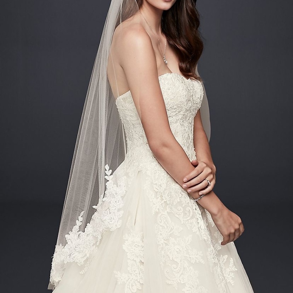Trailing Floral Lace Fingertip Veil David’s Bridal